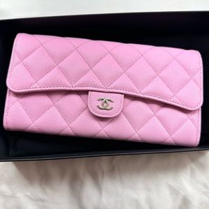 Chanel Gusset Long Flap Wallet 23P Lilac Pink